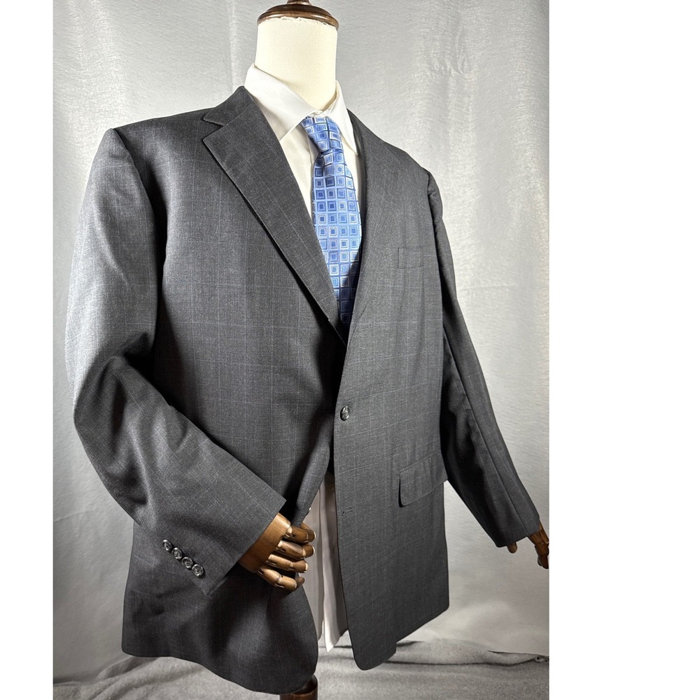Vintage Southwick Charcoal Plaid‎ Wool Suit Jacket Blazer Mens 50 L Windowpane